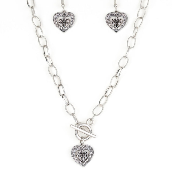SAY NO AMOUR SILVER NECKLACE/EARRING SET - Picture 3 of 3